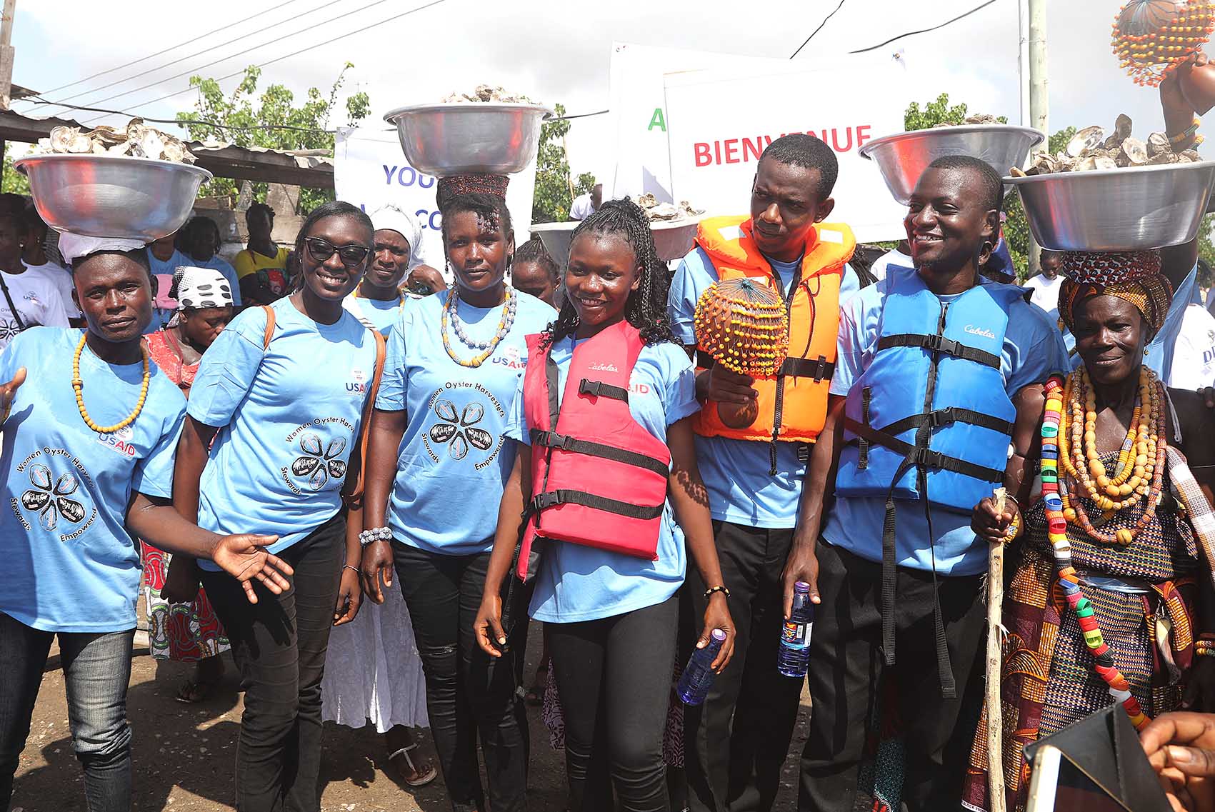 Precious (front-centre) at the shellfish peer exchange programme held in Ghana