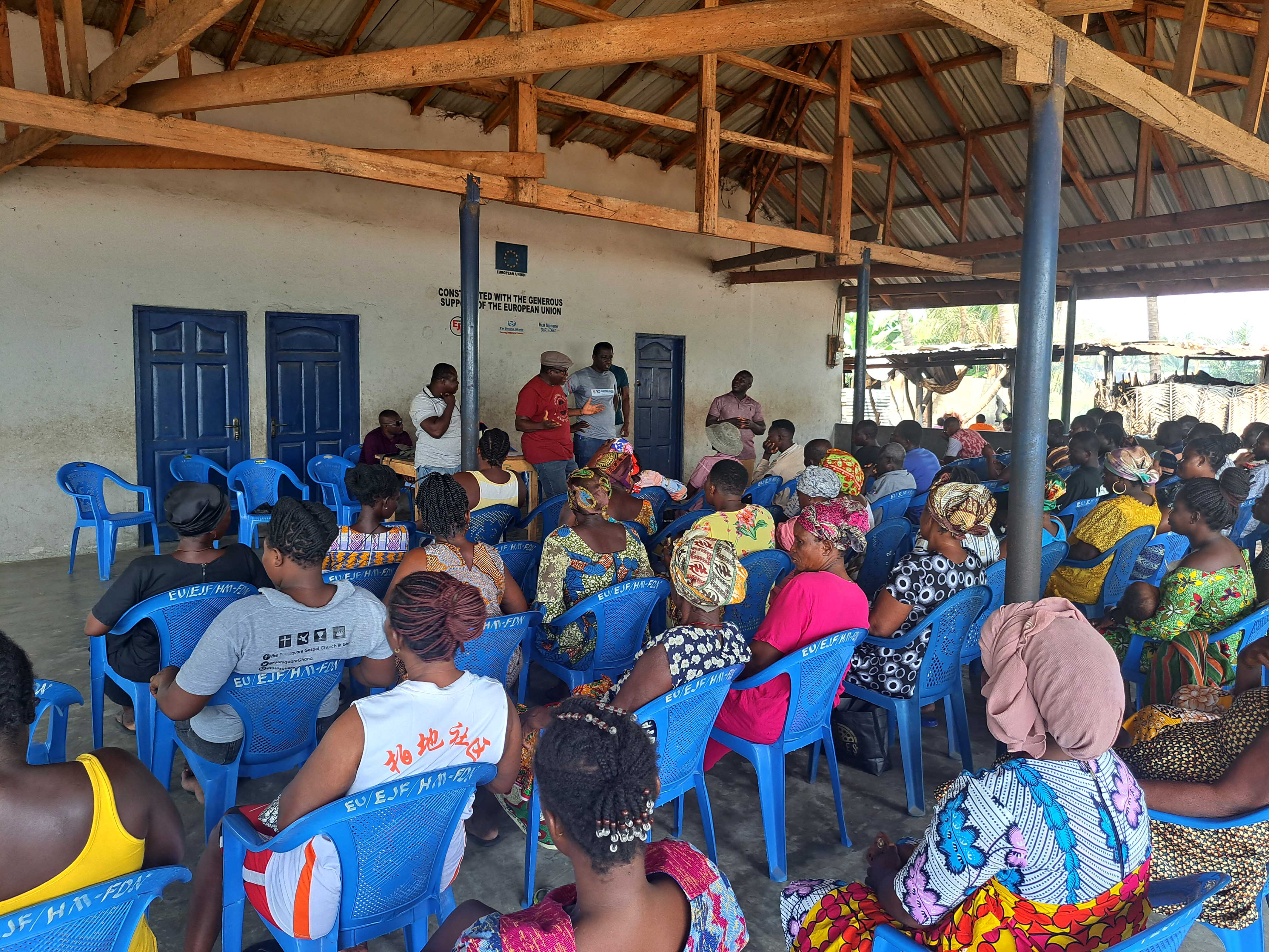 stakeholder consultation during clam depuration system build at Big Ada